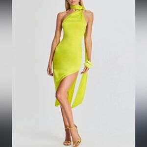 New SER.O.YA MARISSA SILK DRESS NEON LIME YELLOWISH SIZE small